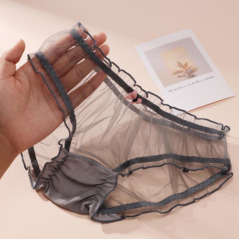 Breathable Sexy Lace Mesh Panties with Bowknot for Women