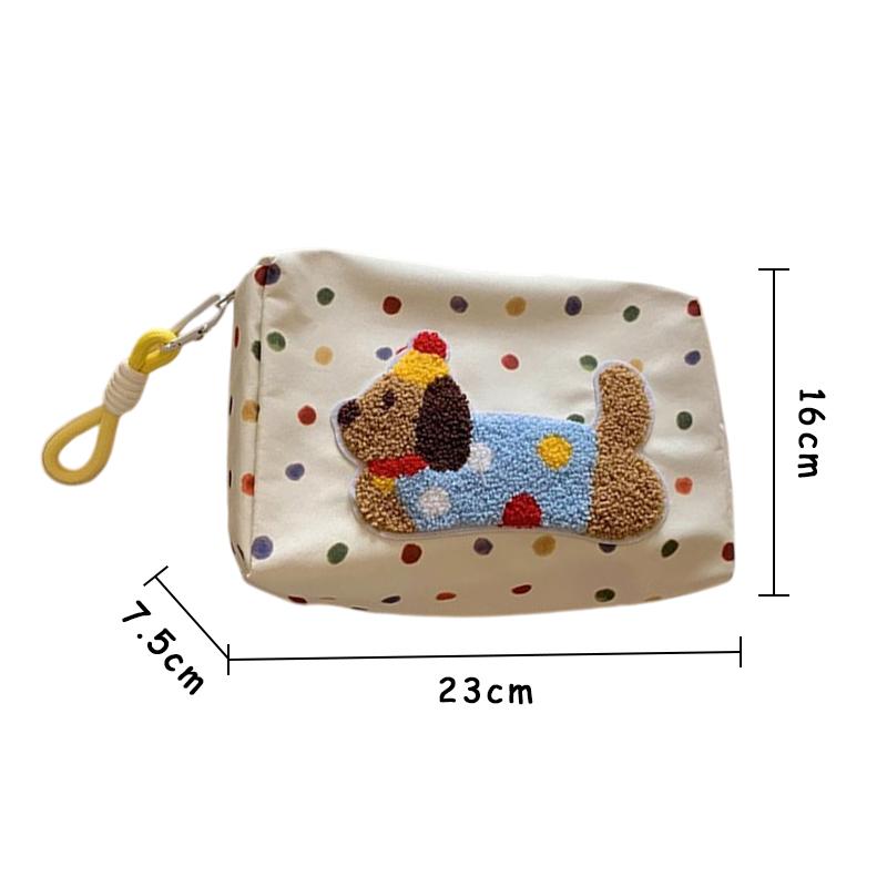 

Large Capacity Cute Puppy Embroidered Canvas Makeup Bag with Lanyard Portable Travel Cosmetic Storage Organizer Waterproof Pouch