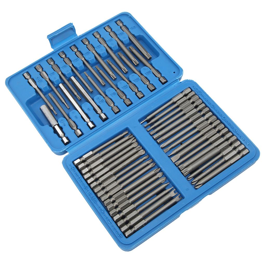 50pcs Extra Long Security Bit Set Square Flat Hex Spline Clutch Torq Multi Sizes Screwdriver Bits
