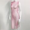 Crystal Diamond Beach Dress Women Sexy V Neck Hollow Out Rhinestone Sleeveless Bodycon Dress 2021 Mesh Party Dresses #0729