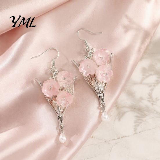 Flower Drop Earrings 1 Pair Valley Floral Earrings, Dangle with Bohemian Style Faux Pearl Charm, Jewelry Gifts for Bridal Wedding Spring Party