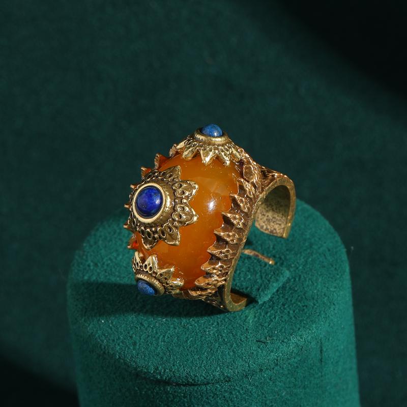 

Vintage Blue Gold Color Sun Rings Yellow Stone Simple Party Luxury Mother s Day Gift Antique Jewelry Accessories for Women New