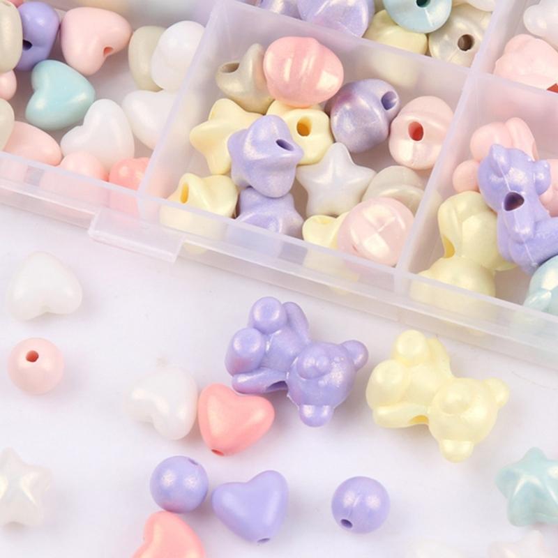 Colorful Acrylic Beads with Hole Craft Beads Heart Beads Bear Spacer Beads for Bracelets Jewelry Making Craft Project