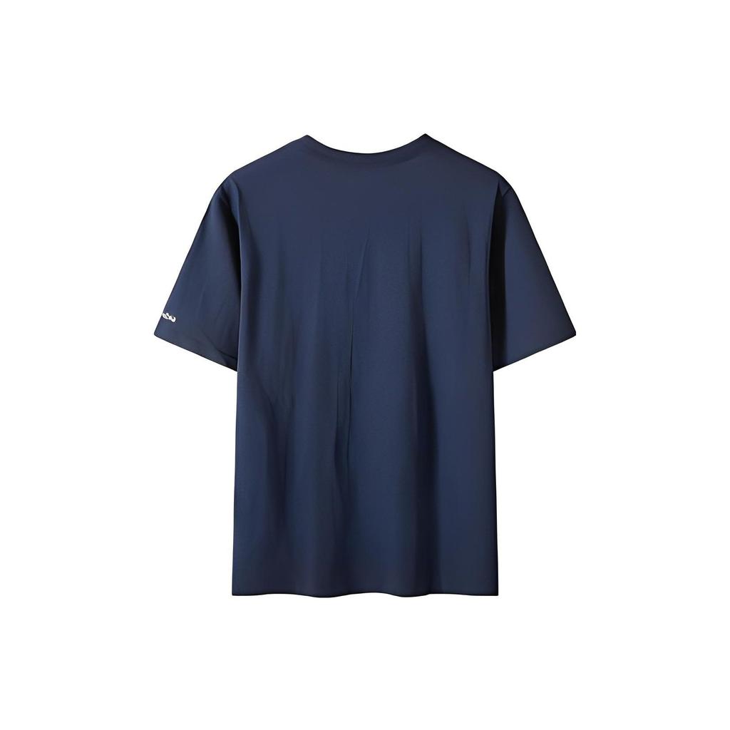 Columbia Solid Color Crew Neck Logo Print Vintage American Dopamine Short Sleeve T-Shirt Unisex T-shirts Dark-Blue JE1586-467