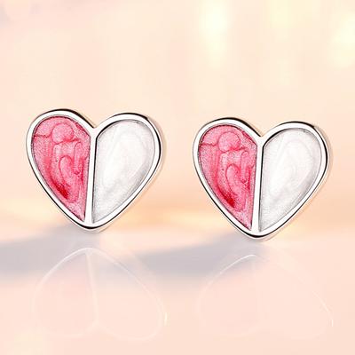 Cute Sweet Girl Love Heart-Shaped Silver-Plated Ear Studs Women's Ear Jewelry