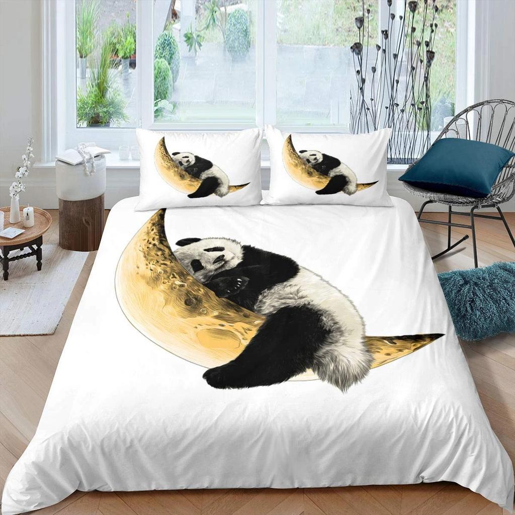 Panda Duvet Cover Set Cherry Blossoms Cute Animal Bedding Set Flower Branches Cartoon Double Queen King Polyester Quilt Cover