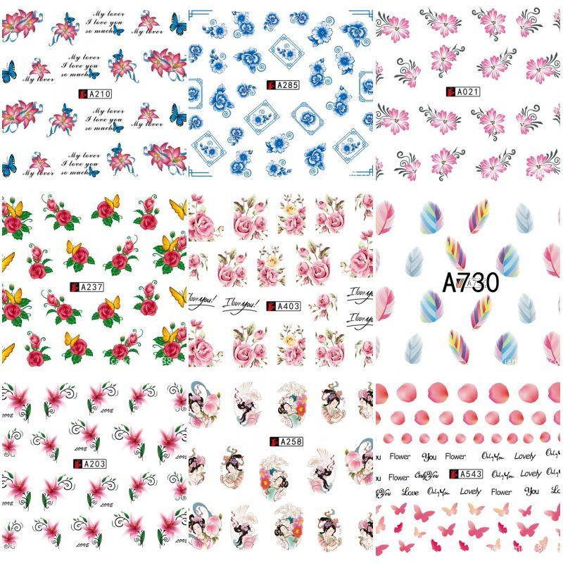50 Sheets 3D DIY Nail Art Water Transfer Floral Manicure Tips Nail Sticker Decoration