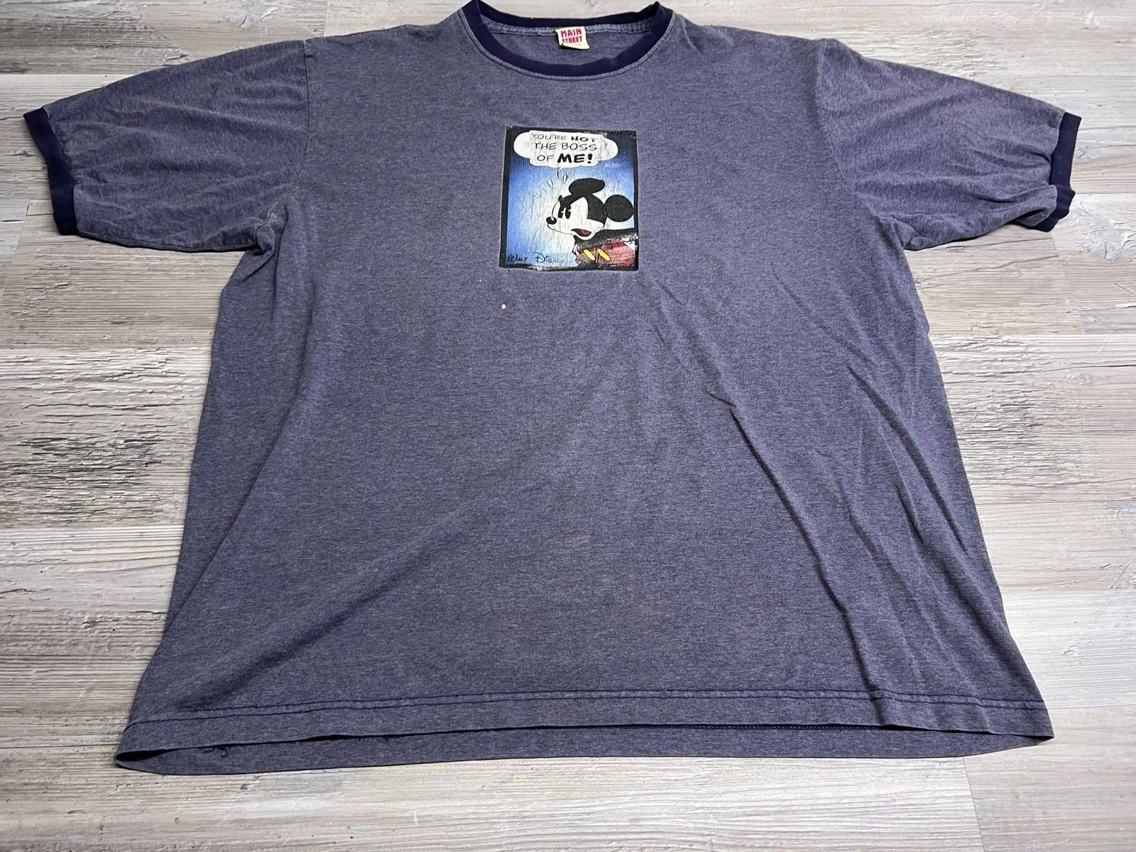 Vintage Disney T-Shirt Size L Blue Mickey Main Street USA Ringer Tee Distressed M