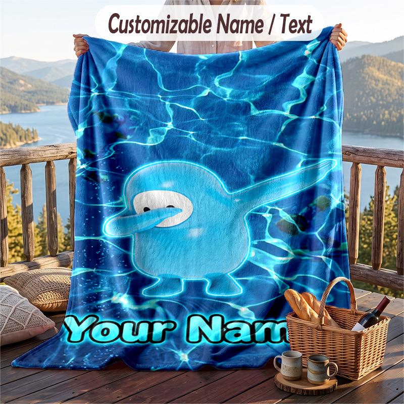 Fall Guys Flannel Blanket, Personalized Custom Name Text, Soft Warm Plush Throw Blanket For Gift