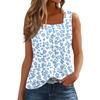 Women's Pleated Square Collar Sleeveless Vest Print T-shirt