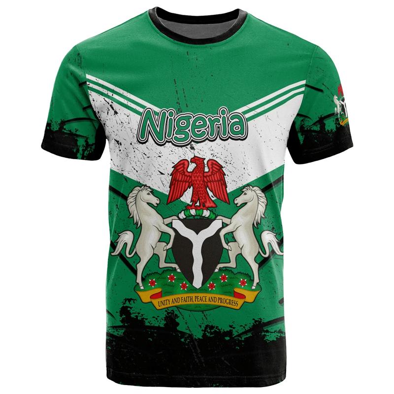Nigeria Coat Of Arms T-shirt For Men Summer 3D Printed Oversized T Shirt Casual Tops Street Sports Short Sleeved Round Neck Tees