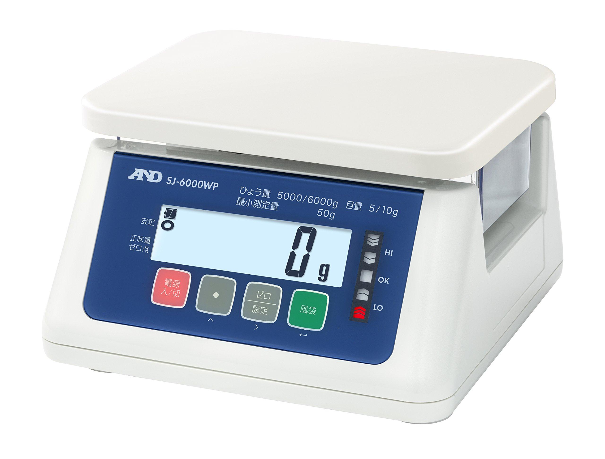 

Certified Dustproof and Waterproof Digital Scale Minimum Pan x No Regional A&D SJ-6000WP (Capacity 6000g, Display 5-10g (Usable Range 50-6000g), белый