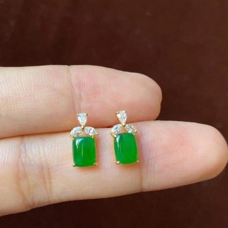 Green Small and fresh Natural Chalcedony Square Butterfly Stud Earrings Fashion Exquisite Simple Jewelry for Women gift