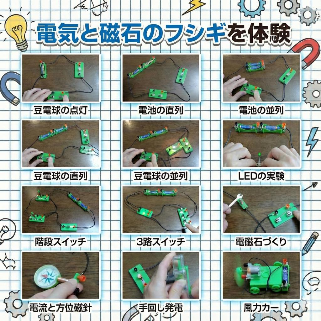 AZ-FRONT Science Experiment Kit: Electrical Circuit, Miniature Light Bulb, LED, Motor, Electromagnet, Hand-Crank Generator. Supervised by a Former Tut