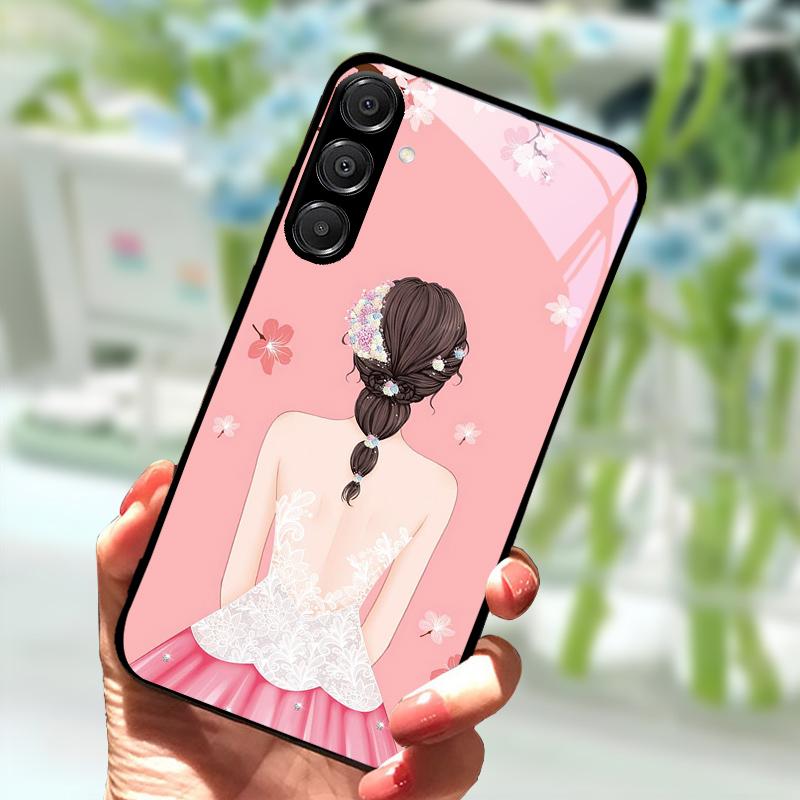 Voor Samsung A56 Glazen Hoesje A26 A36 Hard PC Gehard Glas Telefoonhoesje Voor Galaxy A15 A25 A35 A55 Cartoon Luxe Schokbestendige Hoesjes