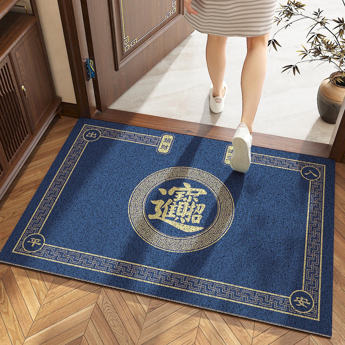 Entry Door Floor Mat Chinese Blue Cuttable Silk Ring Floor Mat Entrance Door Wear-Resistant And Non-Slip Mat 40*60cm