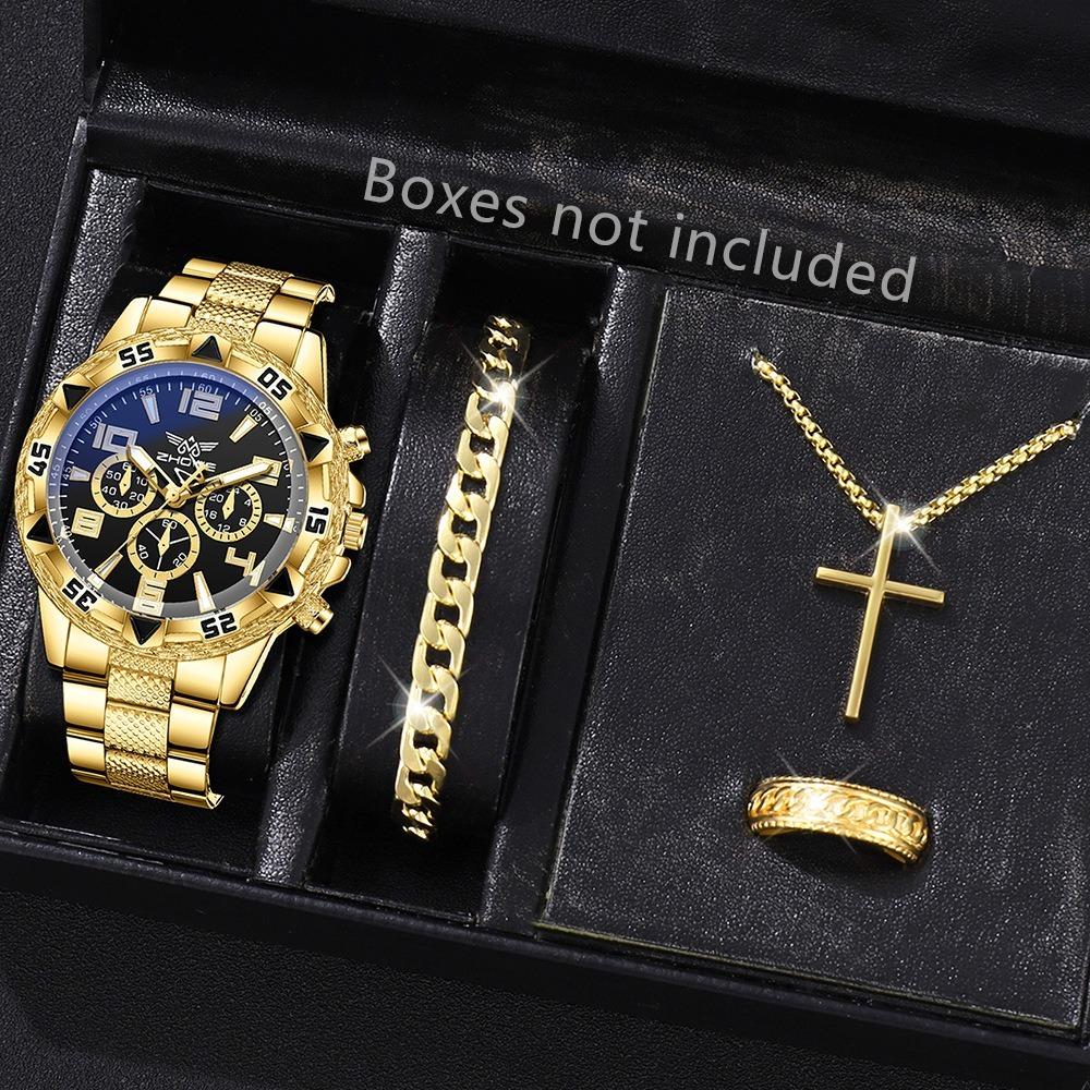 Men's Watch Blu-ray Glass Quartz Watch Classic Watch False Three-eye Digital Alloy Watch