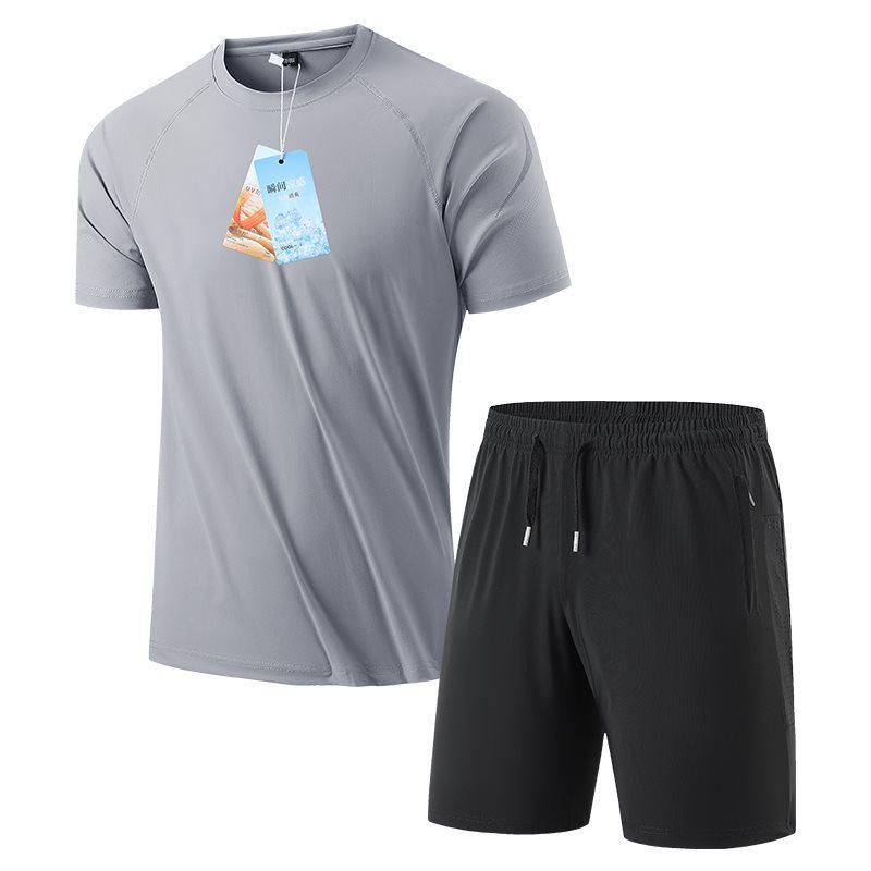 

Men s Summer Ice Silk Sports Suit - Casual Two-piece Short Sleeve T-shirt & Shorts Set for All Ages. L