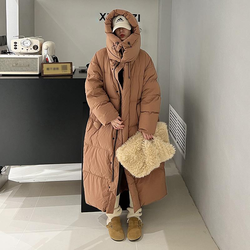 

Модная Утепленная Длинная Пуховая Куртка Женская и Женская 2025 Зима Новая Теплая Куртка с Капюшоном Большое Одеяло One size