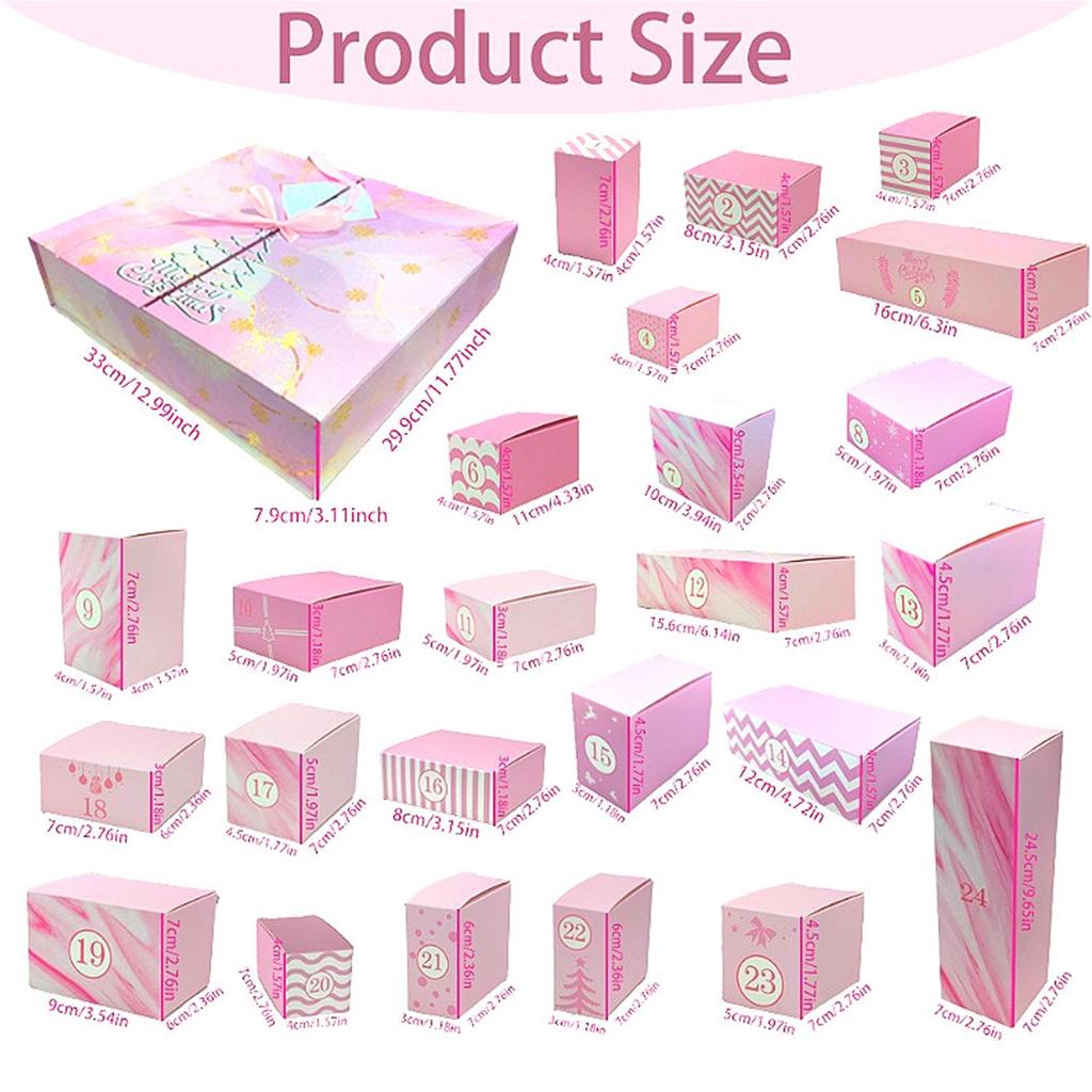 Weihnachts-Adventskalender mit 24 faltbaren rosa Geschenkboxen aus Karton – leerer Weihnachtskalender zum Befüllen der Adventskalender-Aufbewahrung