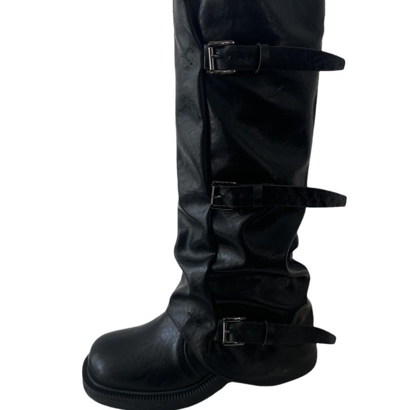 2025 niche retro thick heel mid-height boots western cowboy pile boots early autumn martin boots French knight boots