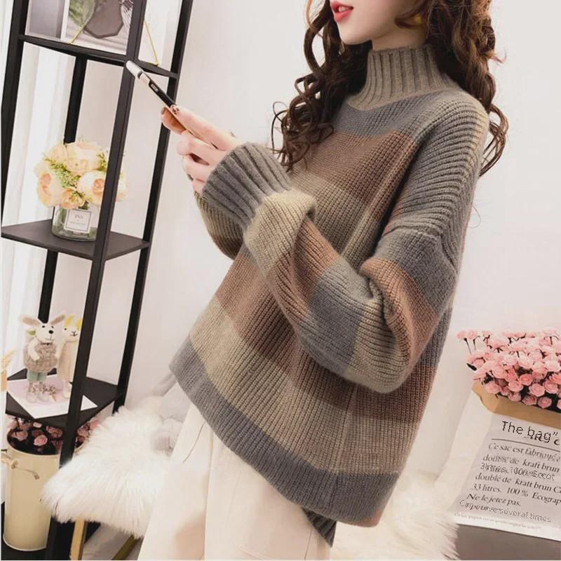 2024 Dámsky voľný pletený sveter – Stredne dlhý, Zhrubnutý, Jesenný/Zimný štýl