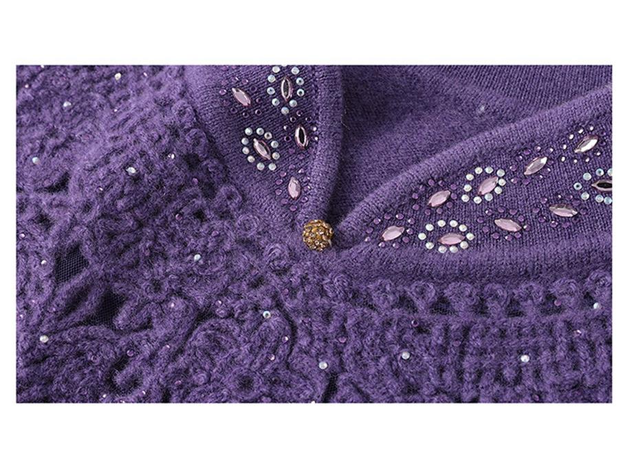 Stylish Embroidered Wool Cardigan Sweater for Middle-Aged Women - Plus Size, Solid Color, Autumn/Winter Top