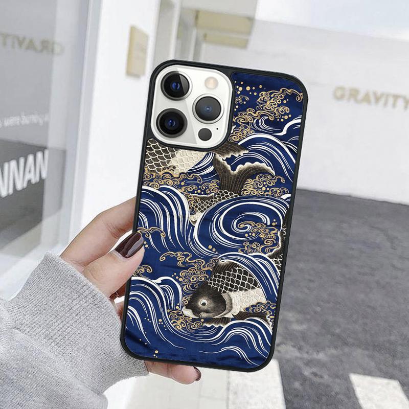 Carp Waves Crane and Brocade Phone Case For iPhone 17 Air 15 16 Cover  11 13 14 Pro Max 12 Plus Max Fundas