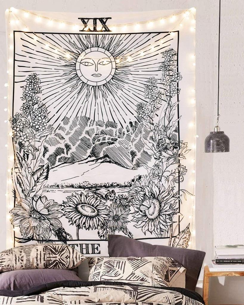 Indian Consigners Tarot Cards Tapestry Black & White The Sun Small Cotton Posters Medieval Europe (100 CM x 75 CM) (The Sun B/W)