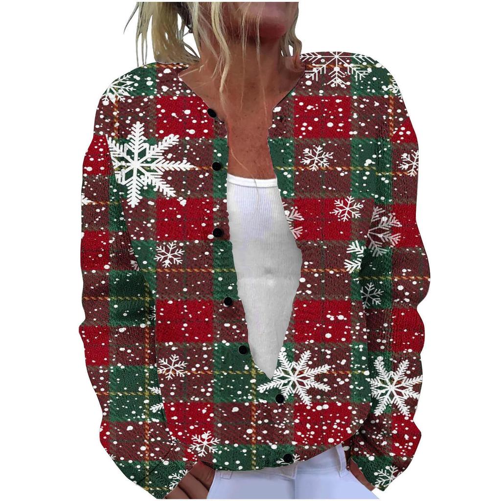 New Christmas 3D Print Faux Fur Knit Cardigan Coat