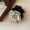 Elegant Camellia Hair Tie for Women High Elasticity Polyester Ponytail Holder Fashionable Versatile Black Fabric Scrunchie
