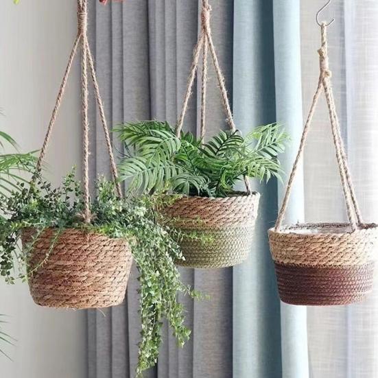 Cachepô Corda de Algodão Pendurado Cesto de Flores Robusto Tecido à Mão Plantador Charme Rústico Suporte de Plantas Vaso para Cultivo de Orquídeas