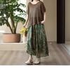Summer 2023 Women's Vintage Floral Midi Skirt - Heavy Duty Cotton Linen, Flowy Design