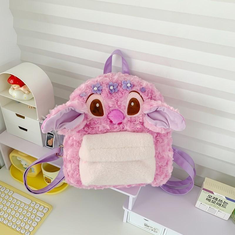 Cute Cartoon Pink Angel Plush Backpack For Girls Daily Use