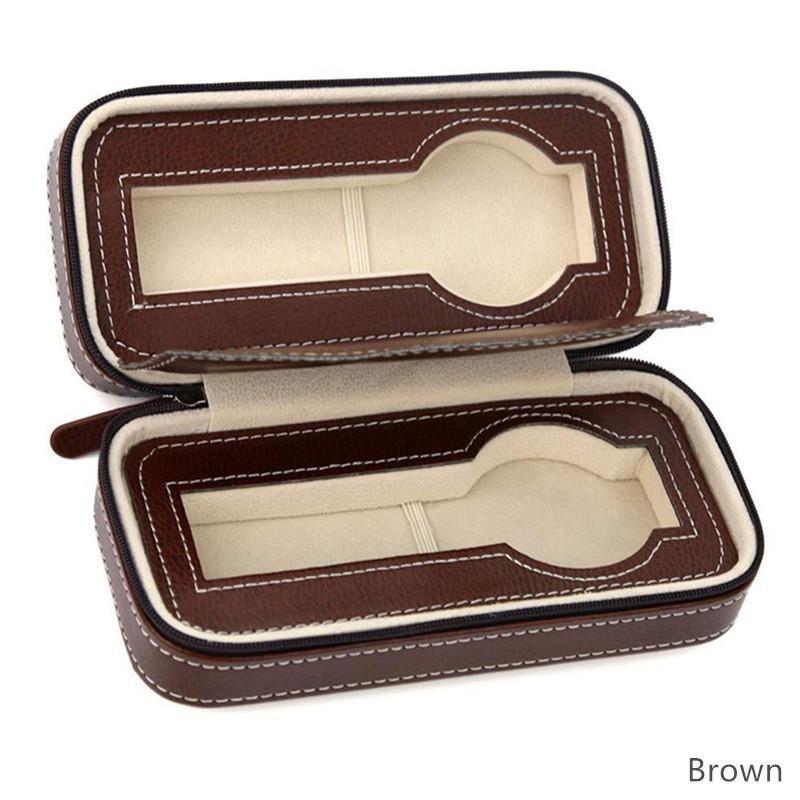 

2 слота на молнии, коробка для хранения дорожных часов, кожаный витрина-органайзер для часов коричневый