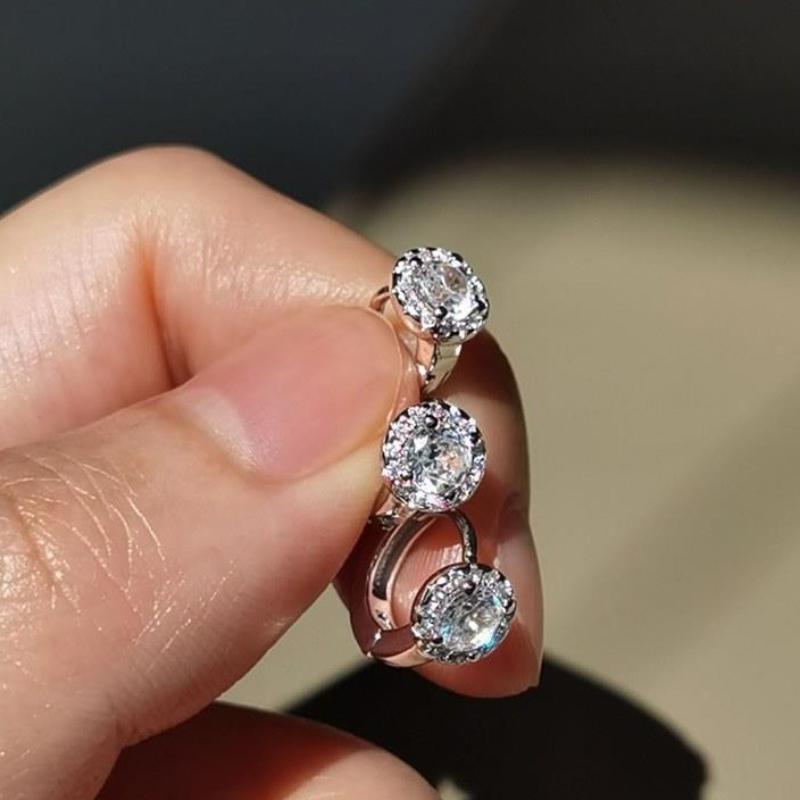 1 Pair Trendy Earring Jewelry Silver Round Zircon Earrings For Women Prevent Allergy Party Accessories Gift