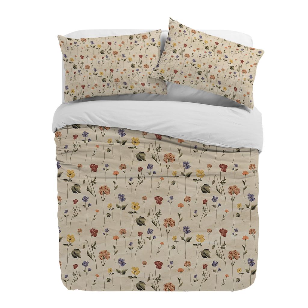 Retro Floral Wildflowers Duvet Cover With Pillow Case Custom 3pcs Bedding Set Quilt Cover Double Bed Home Textile