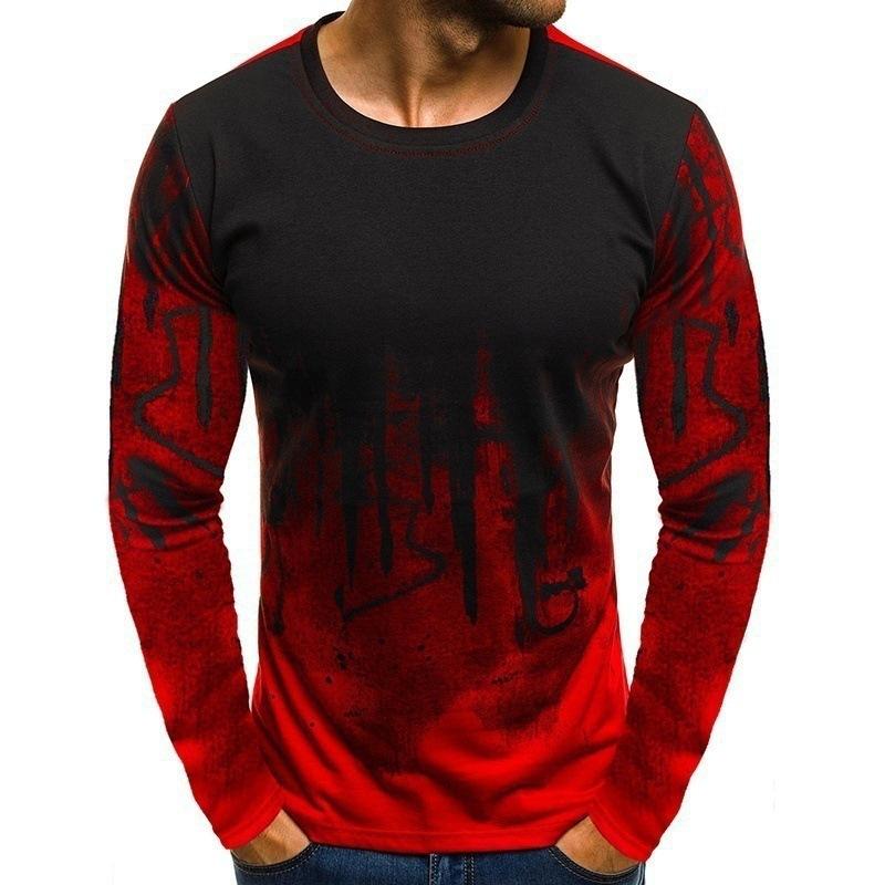 Round Neck 3D Gradient Printed Top Fashionable Casual Long Sleeved Men's T-shirts