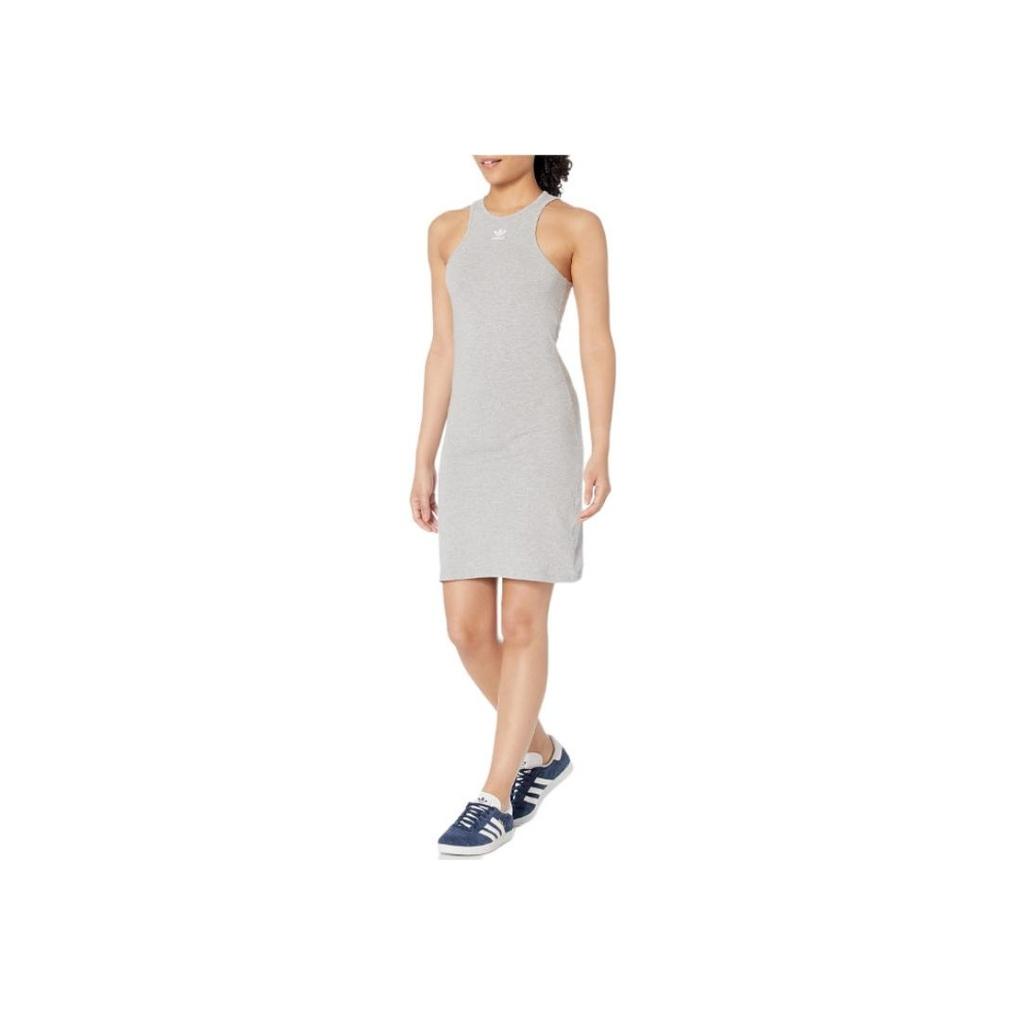 Adidas Originals Essentials Rib Tank Dress Fitted Round Neck Sleeveless Mini Dress Women Dress Light-Grey IR5923
