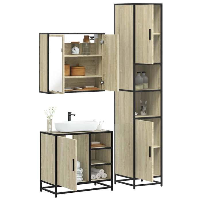 VidaXL Ensemble De Meubles De Salle De Bain 3 Pcs Chêne Sonoma, Armoire De Salle De Bain, Armoire De Rangement De Toilette, 3301086