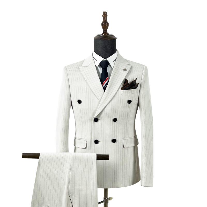 Herren Slim Fit Gestreifter Zweireiher Anzug - Lässig, Hochzeit, Geschäftlich, Übergröße, Koreanischer Stil