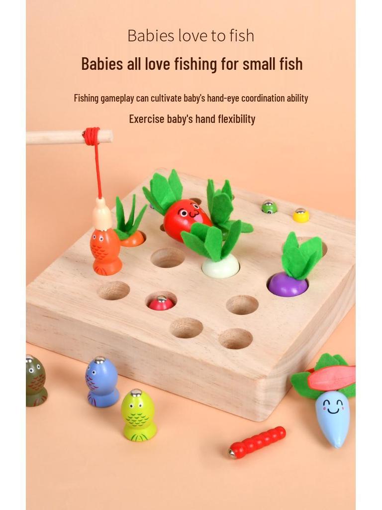 Magnetic Wooden Fishing & Carrot Game - Early Education Puzzle for Hand-Eye Coordination