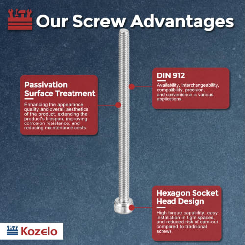 Kozelo 15pcs M4 Cap Bolts, M4-0.7 x 60mm Hex Socket Head Cap Screws, 304 Stainless Steel, Fully Threaded Allen Socket Drive, for Electric Motor 3D Pri