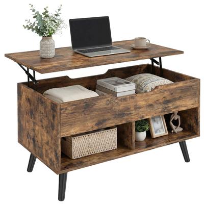 Lift Top Coffee Table with Hidden Storage Living Room Table Metal Legs 75 Cm Rustic Brown
