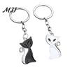 Metal Key Ring 2Pcs Black White Cat Keychain for Backpacks, Oil Dripping Enamel Kitten Ring, Bag Schoolbag Charm Decoration Accessories
