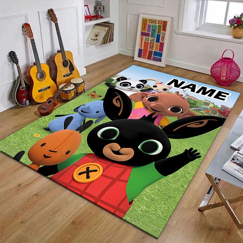 Custom Bing Bunny Mat Personalized Name, Polyester Washable Indoor Entryway Rug, Gift for Christmas, Easter, Thanksgiving Day