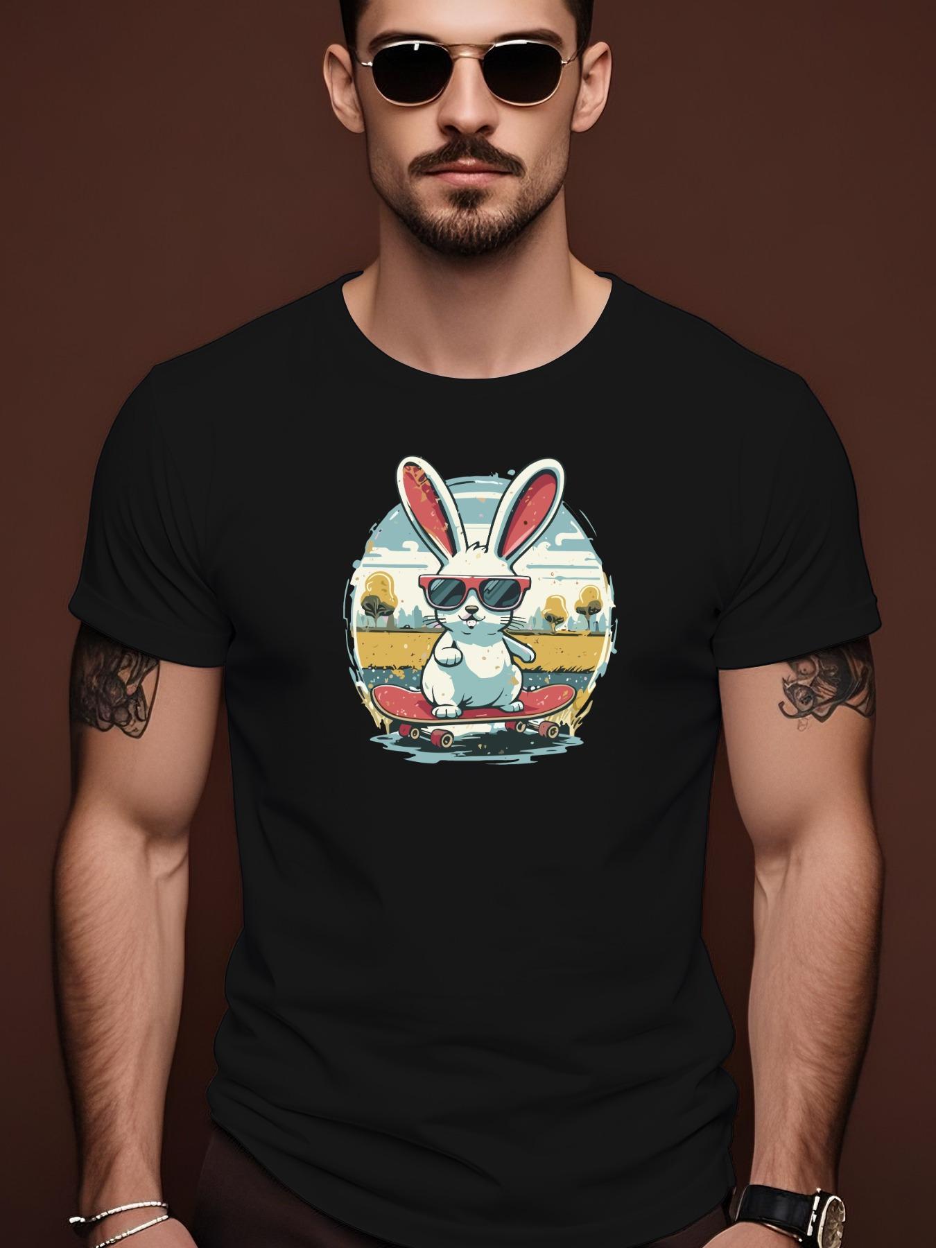 Summer Tshirt with Skateboard Rabbit Graphic - Light Blue S