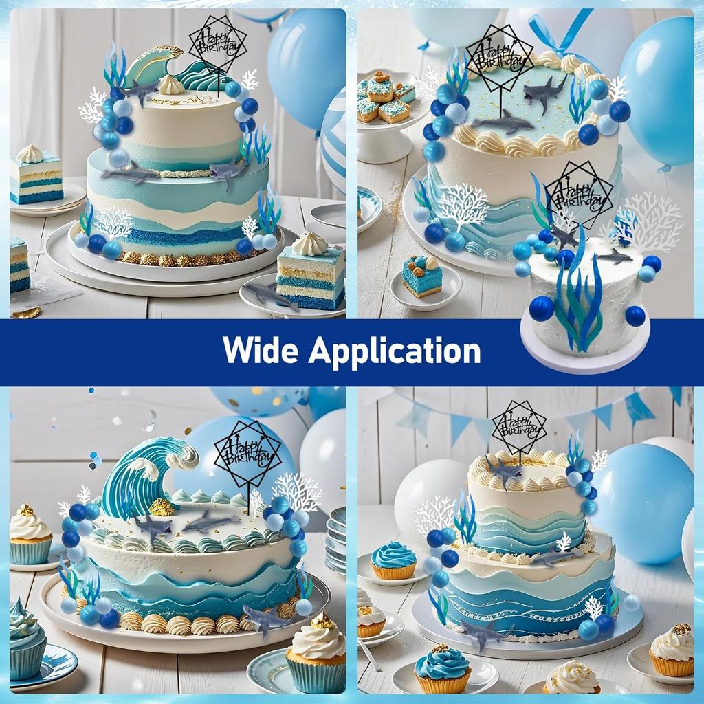 Ocean Cake Decorations Shark Cake Topper Shark Figurines Decoration Ocean Theme Blue Ball Cake Decor Sea Cupcake Topper