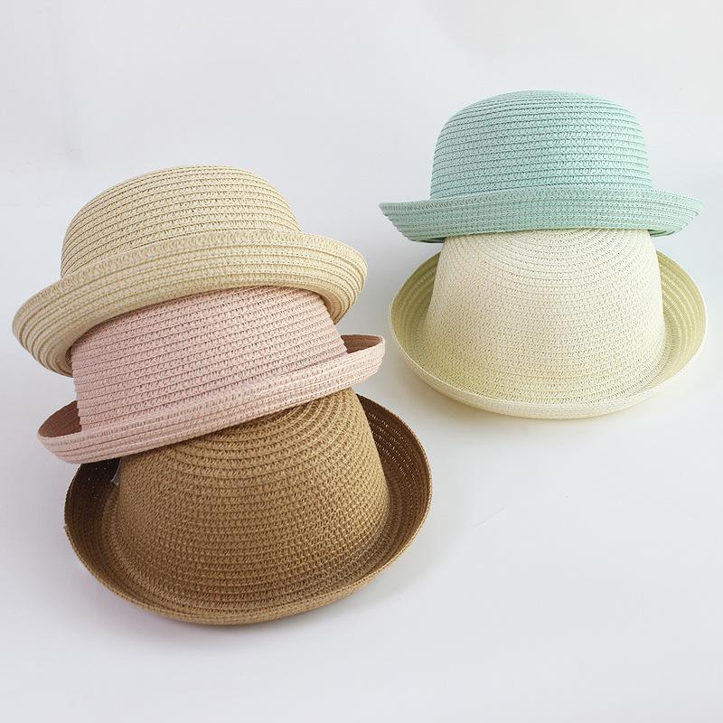 Children's Small Roll Along Straw Hat Summer Girl Flanged Light Board Hat DIY Boys Sunscreen Hat Straw Sun Hat