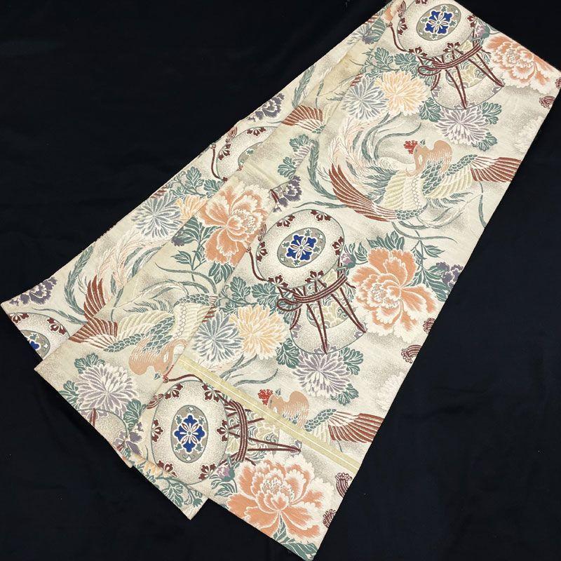 Used 606an103Antique round obi pull-out obi phoenix drum peony chrysanthemum fukuro obi Taisho Roman retro modernGood condition